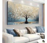 Pintura abstracta de árbol de gran textura sobre lienzo, sin marco, arte de pared de paisaje moderno para sala de estar y dormitorio (75x145cm/sin marco)