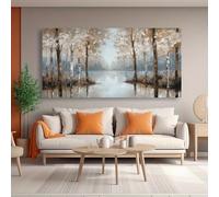 Pintura abstracta de árboles brumosos, lienzo de arte de pared, paisaje vintage moderno con árboles en un lago sereno, decoración de pared para sala de estar (50 x 120 cm/sin marco)