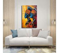Pintura abstracta de mujeres africanas, arte de pared con textura y fondo dorado, cuadros de pared de mediados de siglo para decoración de pasillo dorado (21 x 30 cm/sin marco)