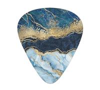 Pintura abstracta dorada con brillo y mármol azul,12 púas de guitarra, 3 grosores diferentes para guitarra acústica, bajo y ukelele