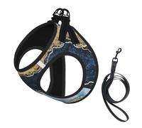 Pintura Abstracta Dorada con Brillo y mármol Azul,Arnés para Mascotas, arnés Reflectante Ajustable para Perros,M