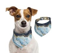 Pintura Abstracta Dorada con Brillo y mármol Azul,Pañuelos de algodón para Perros, Bufandas Ajustables para Mascotas,L