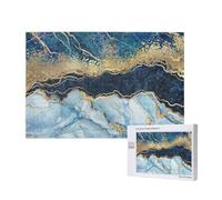 Pintura Abstracta Dorada con Brillo y mármol Azul,Rompecabezas de Madera de 1000 Piezas para Adultos y Adolescentes.
