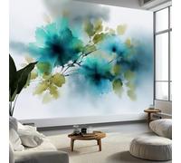 Pintura Abstracta en Acuarela Papel Pintado Mural de Pared 350 x 256 cm Decoración Moderna, Textura de Hoja Floral en Tinta Diseño de Pared para Salón Dormitorio Oficina Pasillo Póster