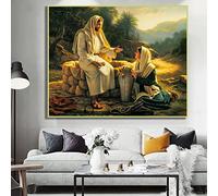 Pintura abstracta en lienzo Famoso Jesús y la mujer samaritana Póster e impresiones Imagen de arte de pared para sala de estar Decoración para el hogar 70x90cm (28x35in) Sin marco