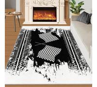 Pintura Abstracta Negra Trazas de neumáticos Alfombra Home Decoe, Bandera de Carreras Negra Blanca Alfombras Antideslizantes Lavables, aplicadas en el Dormitorio del salón (70x120cm)
