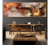 Pintura abstracta trueno relámpago nube cartel nórdico arte moderno naranja blanco humo lienzo cuadros para sala de estar mural 70x210cm (27x83in) sin marco