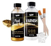 Pintura Acrilica Dorada, Kit de Pintura Líquida Dorada para Madera, Metal, Pintura Artística, Reparación de Muebles y Manualidades, 100ml de Pintura Doradas y 100ml de Barniz Brillante, A Base de Agua