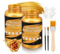 Pintura acrílica dorada metálica, 300 ml, pintura dorada a base de agua, pan de oro para manualidades, pinturas acrílicas resistentes al agua, pintura dorada para lienzo, madera, arcilla, tela