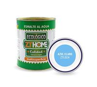 Pintura acrilica Ecológica al agua Barniz Mate madera, metal, radiadores, aluminio / Esmalte al agua / cunas, muebles, azulejos puertas exterior-interior 750ml (Azul Claro)