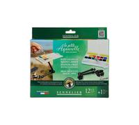 Pintura acuarela - Fina - Caja 12 medios godets - Sennelier - La pequeña acuarela - Manos libres
