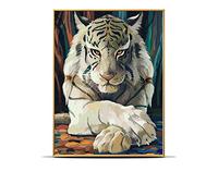 Pintura al óleo 100% hecha a mano sobre lienzo / animal / tigre blanco / vertical / animal de lujo Imagen de arte mural de animales modernos Pintura de cuchillo para la empresa de decoración de la