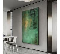 Pintura al óleo abstracta con textura de lámina verde y dorada, arte mural - Arte espacial retro-moderno para decoración del hogar (80 x 100 cm)