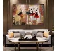 Pintura al óleo abstracta de bailarinas de ballet sobre lienzo, vestido, textura personalizada, pintura pintada a mano, arte de pared de bailarina, decoración del hogar (60 x 80 cm/marco interior)