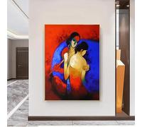 Pintura al óleo abstracta de una figura india sobre lienzo, arte de pared moderno, imagen de niña para sala de estar, dormitorio, decoración del hogar (70 x 110 cm/sin marco)