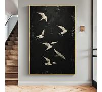 Pintura al óleo abstracta de una golondrina volando sobre lienzo, pósteres y láminas de aves, arte mural grande personalizado para la decoración del hogar y la sala de estar (70x110cm/marco interno)