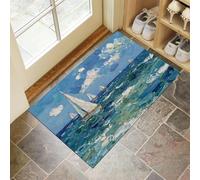 Pintura Al Óleo Abstracta Felpudo Antideslizante - Navegando Olas Mar Trampa de Tierra Felpudo Exterior e Interior para una Entrada Limpia - Fácil de Cuidar - Turquesa