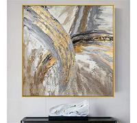 Pintura al óleo abstracta pintada a mano nórdica sobre lienzo Arte de pared dorado Cuadro de lienzo marrón moderno Decoración para sala de estar Arte 80x80cm (32x32in) Con marco