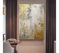 Pintura al óleo abstracta sobre lienzo, lámina dorada, cuadro de arte de pared grande para sala de estar, listo para colgar, decoración del hogar, 90x155cm/35x61 pulgadas con marco dorado