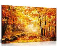 Pintura al óleo abstracta vívida colorida naranja amarillo otoño bosque hojas lienzo arte de pared impresión (30 x 20 pulgadas)