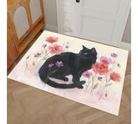 Pintura Al Óleo Antigua Felpudo Antideslizante - 40 x 60 cmGato Negro Poppy Trampa de Tierra Felpudo Exterior e Interior para Entrada Limpia - Fácil de Cuidar - Rosa Grisáceo