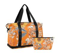 Pintura al óleo con amarillo retro girasol bolsa de lona llevar en fin de semana bolsa de noche con neceser para entrenamiento impermeable, pintura al óleo con girasoles retro amarillos, 1 tamaño,