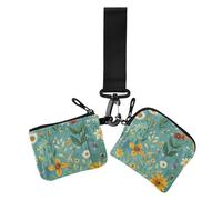 Pintura al óleo con girasoles retro amarillos para mujer, carteras dobles para tarjetas de visita, delgada y plana con cremallera, monedero con llavero para mujer, 2 paquetes, Pintura al óleo con