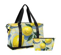 Pintura al óleo con limón amarillo por la noche bolsa de lona de viaje deportivo gimnasio bolsa con neceser para senderismo 2 piezas conjunto, pintura al óleo con limón amarillo, 1 tamaño, Pintura al