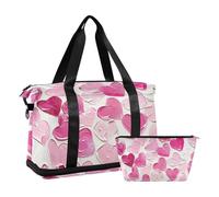 Pintura al óleo con rosa San Valentín amor bolsa de lona en hombro bolsa de fin de semana con correa ajustable para senderismo multifuncional, pintura al óleo con amor de San Valentín rosa, 1 tamaño,