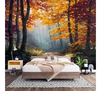 Pintura Al óLeo De Bosque OtoñAl Fotomural para Pared de TNT 250x175 cm, Color Naranja Papel Pintado Decorativo de Interiores para Salón Dormitorio Oficina Pasillo Comedor, Fácil de Instalar