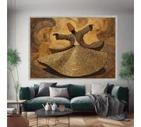 Pintura al óleo de la danza de los derviches giratorios, obra de arte espiritual, diseño de arte mural caligráfico, impresiones en lienzo para decoración clásica del hogar (20x30cm/marco interno)