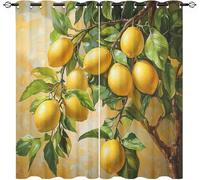 Pintura Al óLeo de LimóN Amarillo Poliester Ojales Cortina Opaca Juego de 2 Paneles 91.5An x 214Al cm, Amarillo Lavable Cortinas Termicas Aislantes para Niños Niñas Dormitorio de Ventana Decoración
