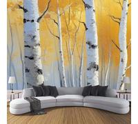 Pintura al óleo de paisaje Flores sobre Fondo de amarillo, Papel Pintado Fotográfico - 250 x 175 cm, Seda Premium Mural Decorativo Camino de otoño para Dormitorio o Salón