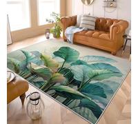 Pintura Al óLeo de Plantas Tropicales Alfombra para Salón 160x230 cm Verde Pelo Corto Súper Suave Alfombra Lavable para Dormitorio y Sala, Antideslizante, No Desprende Pelusa y Fácil de Limpiar