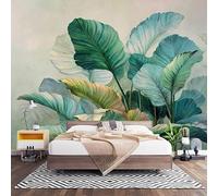 Pintura Al óLeo De Plantas Tropicales Fotomural para Pared de TNT 200x140 cm, De Color Claro Papel Pintado Decorativo de Interiores para Salón Dormitorio Oficina Pasillo Comedor, Fácil de Instalar
