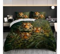 Pintura Al óLeo de Tigre Animal Fundas Nórdicas 220x220 cm Verde Claro Funda de Edredón 3 Piezas Microfibra Juegos de Cama Hipoalergénica Suave con Cremallera para Adultos + 2 Fundas de Almohada