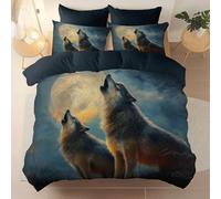 Pintura Al Óleo De Un Lobo Luna tema Funda nórdica estampada, Adecuado para cualquier habitación Hipoalergénico y de fácil cuidado, Suave y cómodo Funda nordica tamaño 220 x 240 cm , Azul Marino