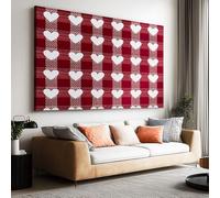 Pintura al óleo Día de San Valentín Romántico Póster Lienzo Arte Mural Pintura, Cuadro sobre Lienzo Tela Escocesa Rojo Rayas Amor para Sala Decoración del Hogar 160 x 80 cm (L x W) Sin marco