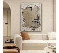 Pintura al óleo enmarcada de estilo nórdico, arte de pared, líneas negras abstractas sobre paneles de cemento gris, murales para decoración del hogar, (30 x 40 cm (12 x 16 pulgadas) con marco)