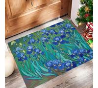 Pintura Al Óleo Flores Felpudo Antideslizante - 50 x 80 cmRacimo Flores Iris Trampa de Tierra Felpudo Exterior e Interior para Entrada Limpia - Fácil de Cuidar - Azul Zafiro