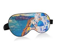 Pintura al óleo Hermosa vista Santorini Bird Eye Fabric Sleep Mask, Blindfold, Super Smooth Eye Mask