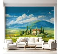 Pintura al óleo impresionista rústica nostálgica mural de pared italiano, campos verdes italianos, calcomanías de pared, decoración del hogar, fondo de televisión, gran arte, pintura, carteles