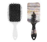 Pintura al óleo - Mountain Lake Fog Tree Hair Brush Cute Hair Comb Brush Hairbrush Air Cushion Comb for Women Men Gift