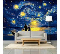 Pintura Al Óleo Pareja Cielo Estrellado Romance Papel pintado fotográfico tejido no tejido 200 x 140 cm murales decorativos modernos para pared Azul, póster de pared para habitación infantil y salón