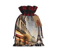 Pintura al óleo París escena de la calle de la Torre Eiffel impresión de celosía bolsas de cordón bolsas de regalo de Navidad bolsas de regalo de fiesta