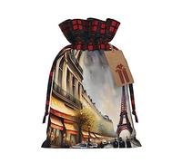 Pintura al óleo París escena de la calle de la Torre Eiffel impresión de celosía bolsas de cordón bolsas de regalo de Navidad bolsas de regalo de fiesta