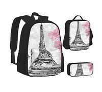 Pintura al óleo París Torre Mochila escolar Set de bolsas de almuerzo Estuche para lápices Mochilas escolares para adolescentes niñas niños, color, 5.0cm*10.5cm*20.5cm, Estuche para lápices