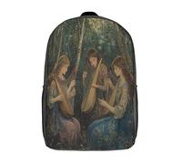Pintura al Óleo Pastoral Abstracta Niños, Niñas Y Adolescentes, Bolsa De Escuela Ligera Para Portátil, Mujer hermosa Playing Harp And Lute in The Bosque Mochila Informal 17inch
