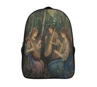 Pintura al óleo pastoral Abstractoa Bolsa Unisex,Beautiful Mujer Playing Harp And Lute in The Bosque Mochila Escolar Para Adolescentes Ultraligero 16 inch