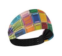 Pintura al óleo, patrón de bloques de vidrio de colores antideslizante? Diadema gruesa elástica para correr, deportes, lavar la cara, entrenamientos, diademas deportivas para mujer